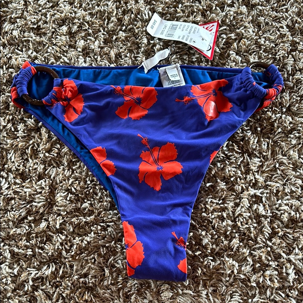 NWT Guess Blue and Red Floral Bikini Bottom